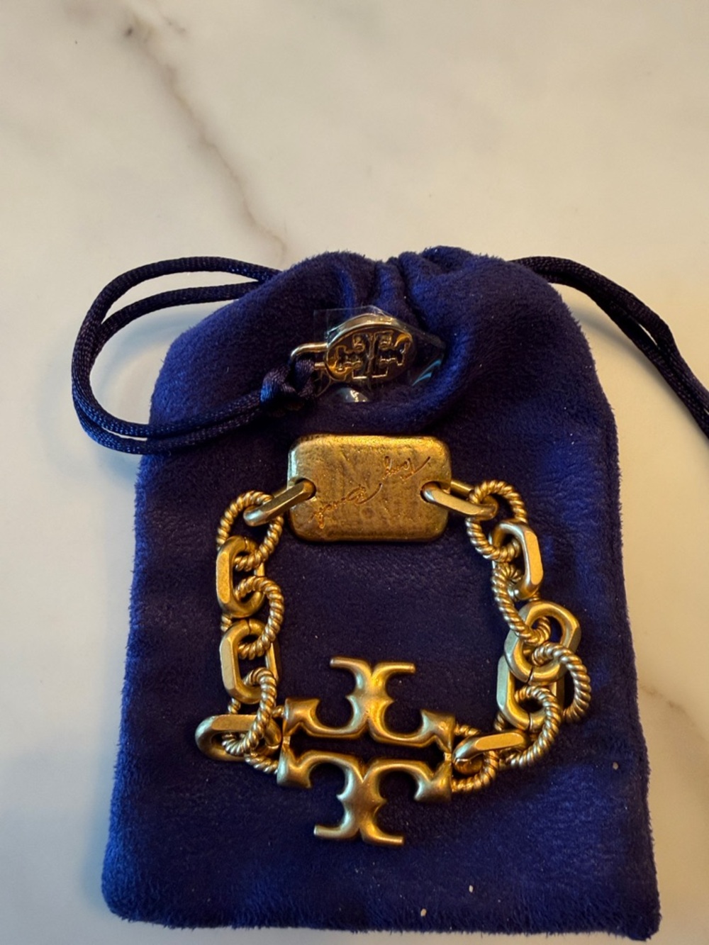 Tory Burch Gold Tone Signature Link Bracelet